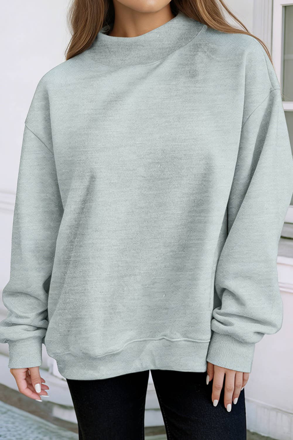 LDC Solid Color Oversized Mock Neck Sweatshirt