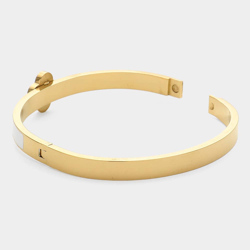 Quatrefoil Pointed Stainless Steel Hinged Bracelet