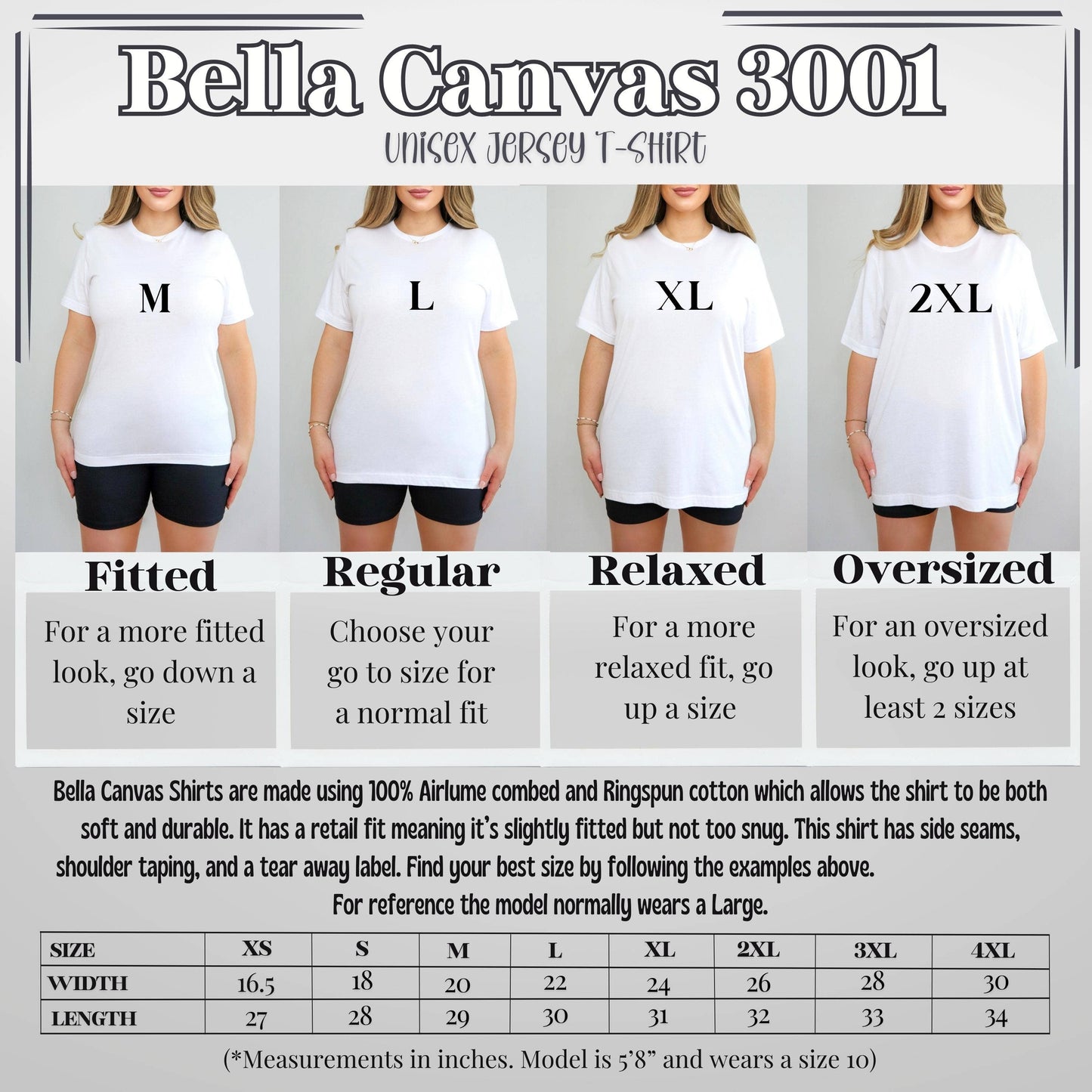 Bella Canvas size charge for unisex jersey t-shirt