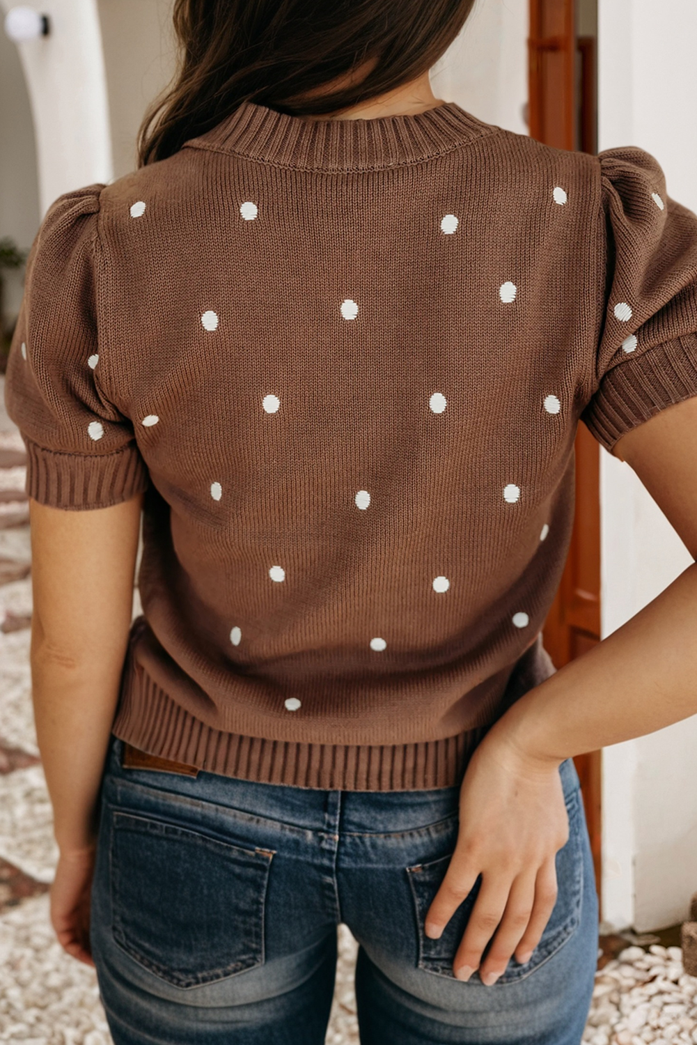 Elegant Polka Dot Bubble Short Sleeve Sweater