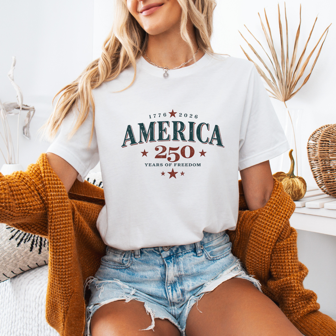 America 250 Years of Freedom on White