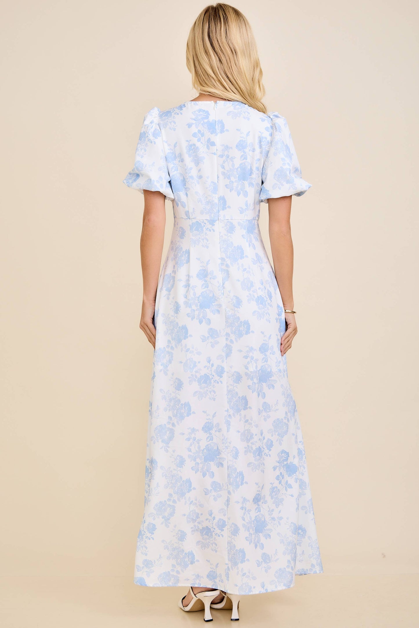 Toile Bubble Sleeve Maxi Dress