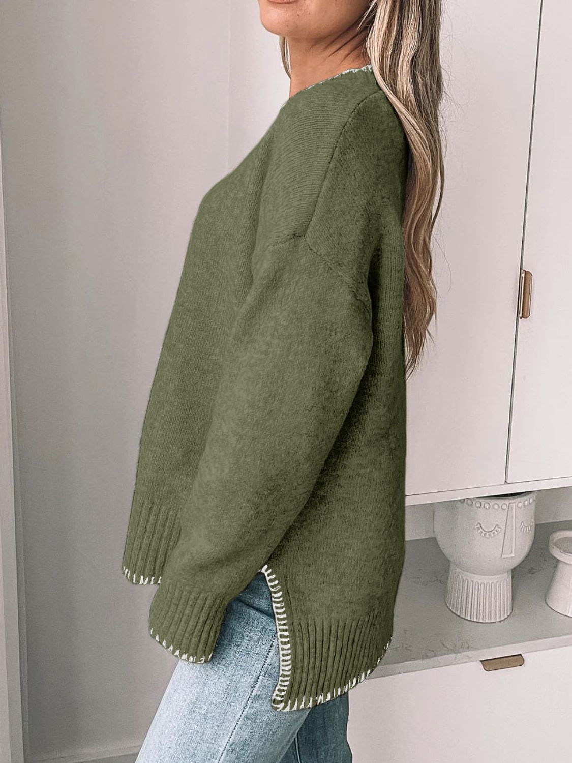 Perfee Round Neck Long Sleeve Sweater