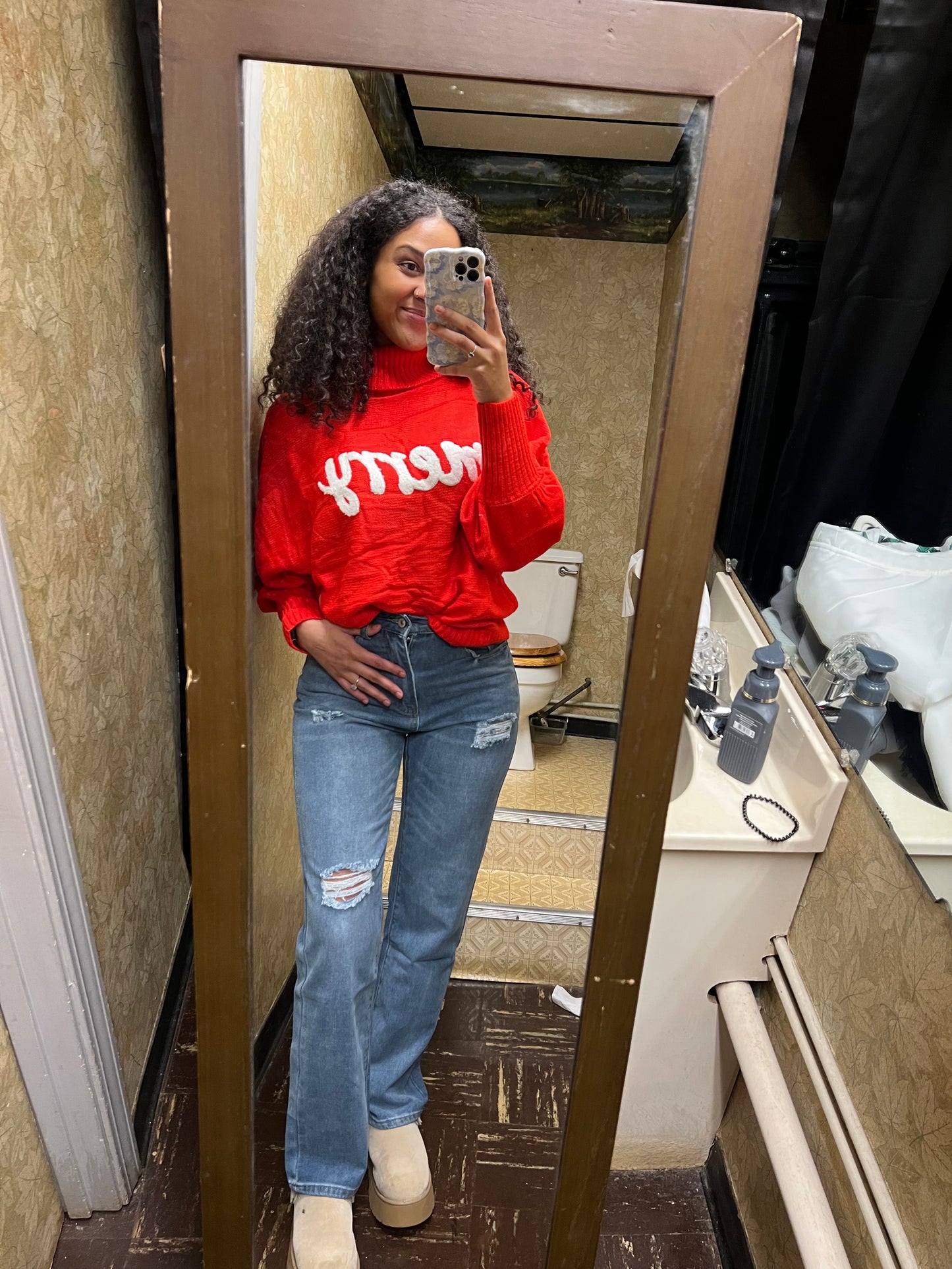 High Waisted Straight Leg Ripped Jeans