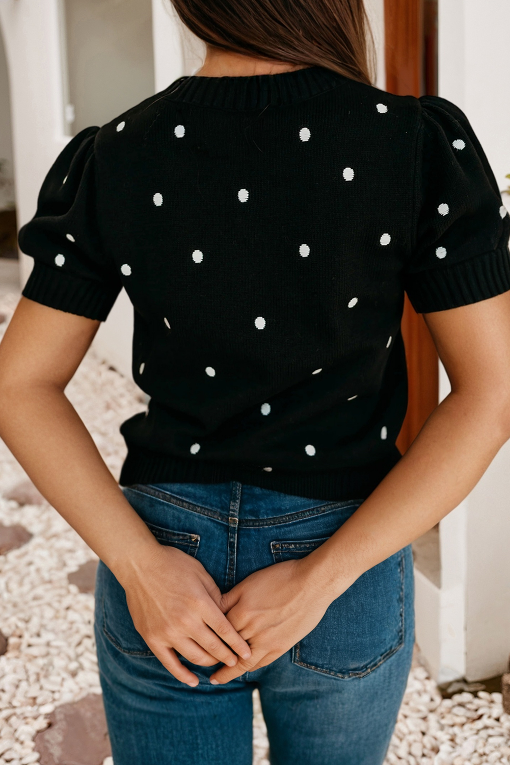Elegant Polka Dot Bubble Short Sleeve Sweater