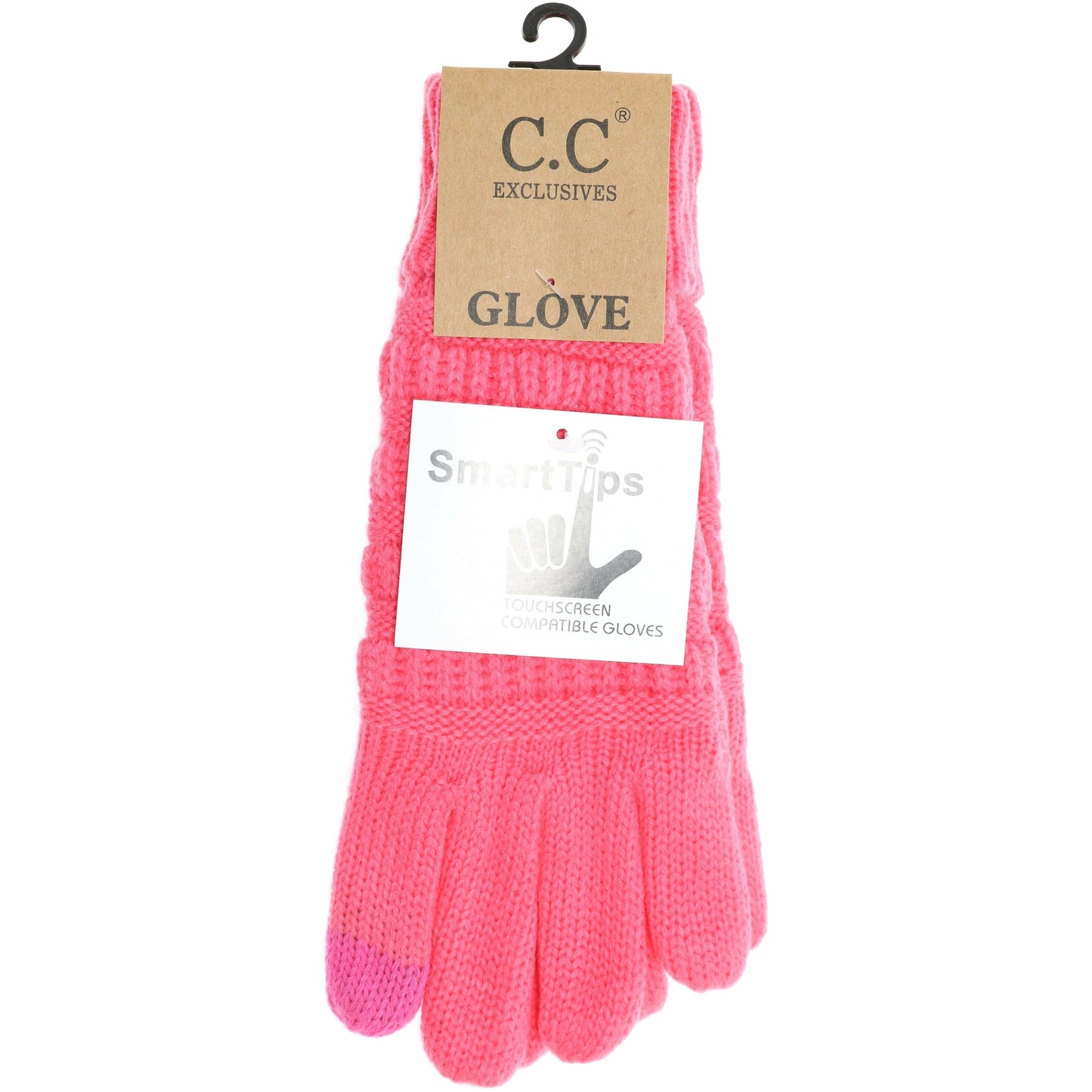 Pink gloves with a label on a white background