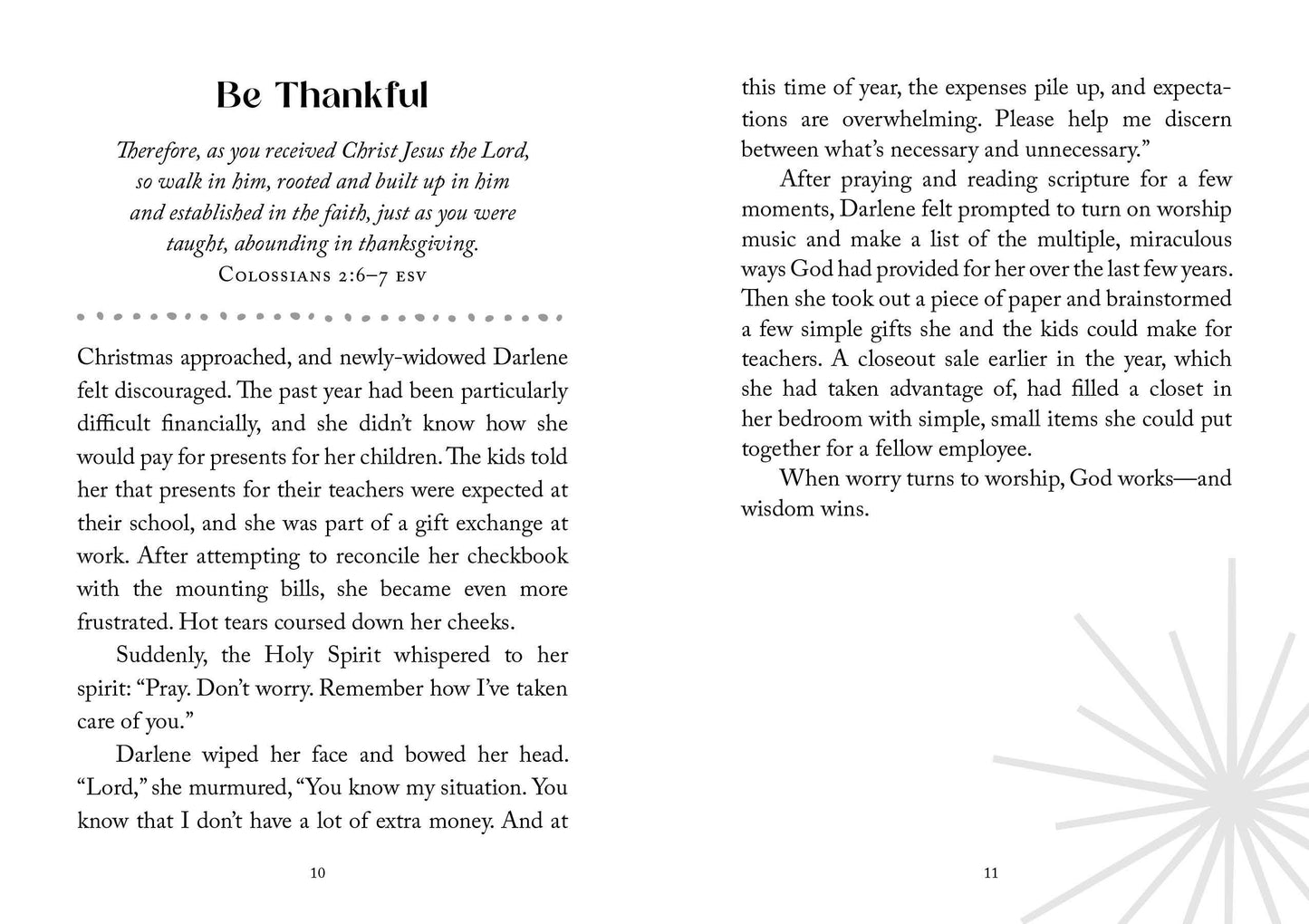Book page with text and a starburst graphic on a white background
