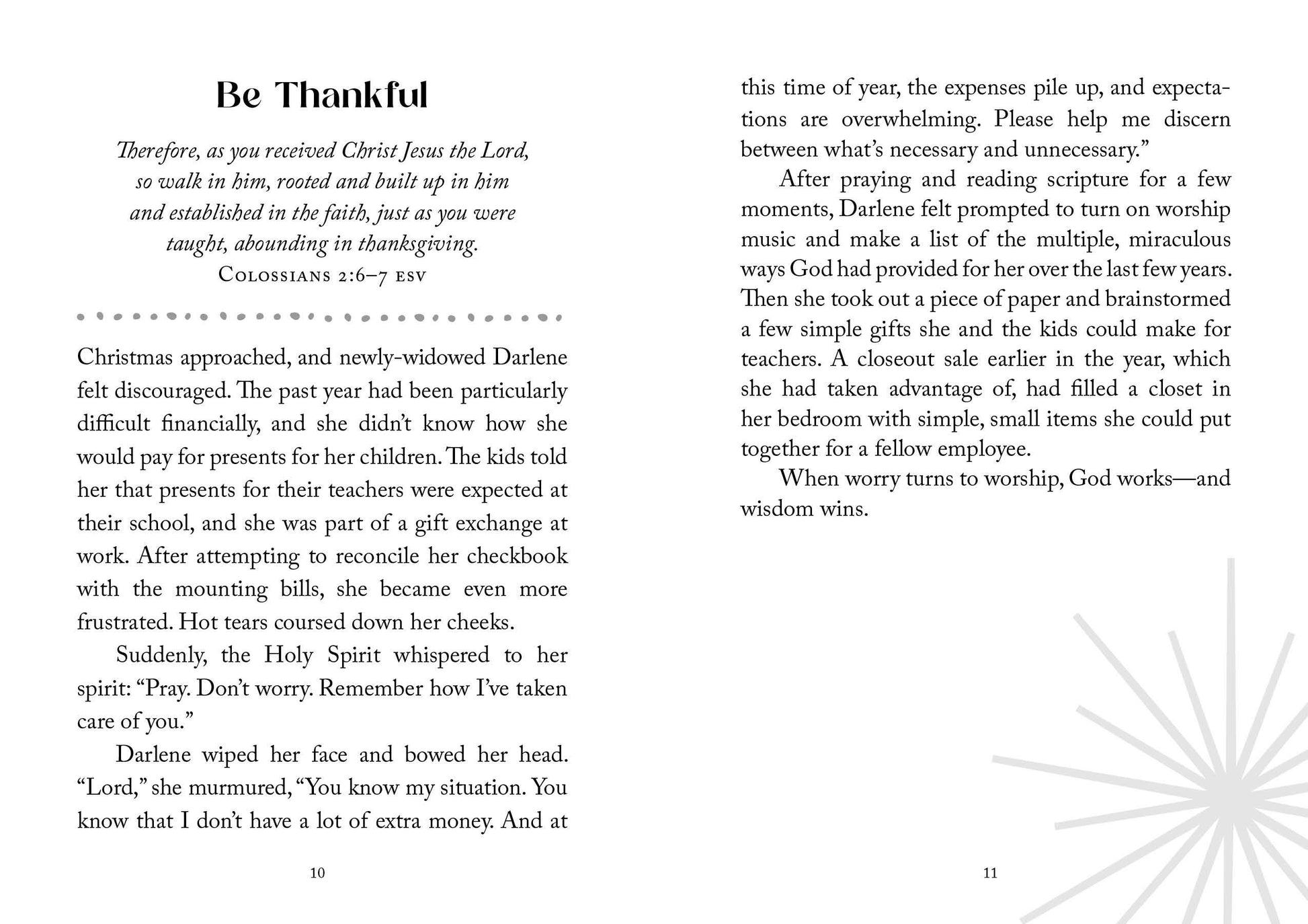 Book page with text and a starburst graphic on a white background