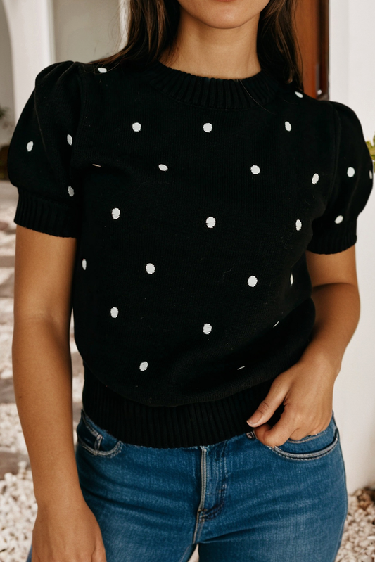 Elegant Polka Dot Bubble Short Sleeve Sweater