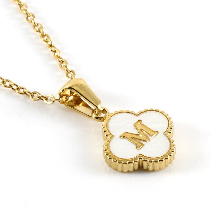 Clover Shell Initial Charm 18K Golden S.Steel Necklace