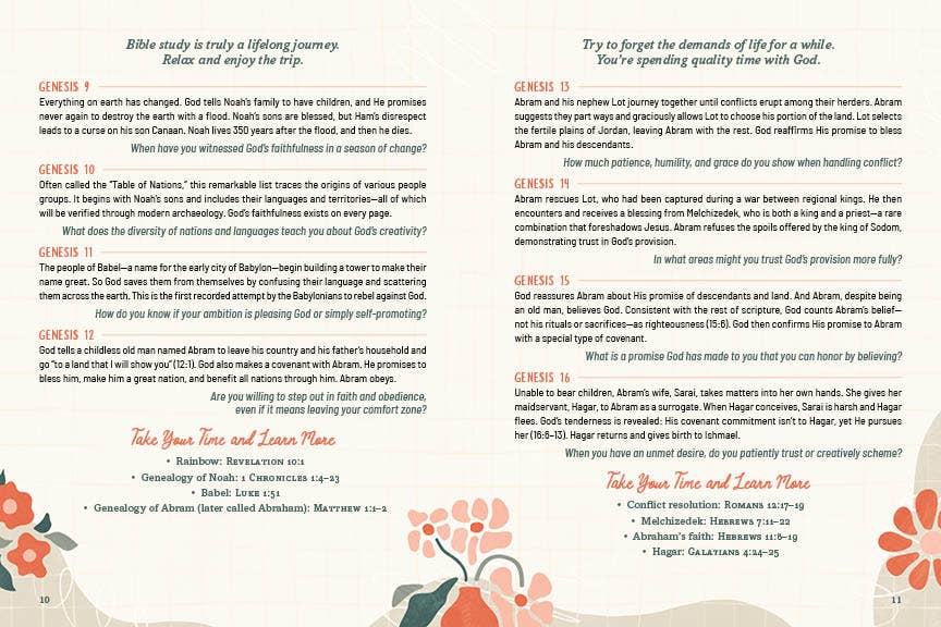 Bible study guide with text and footprints on a white background