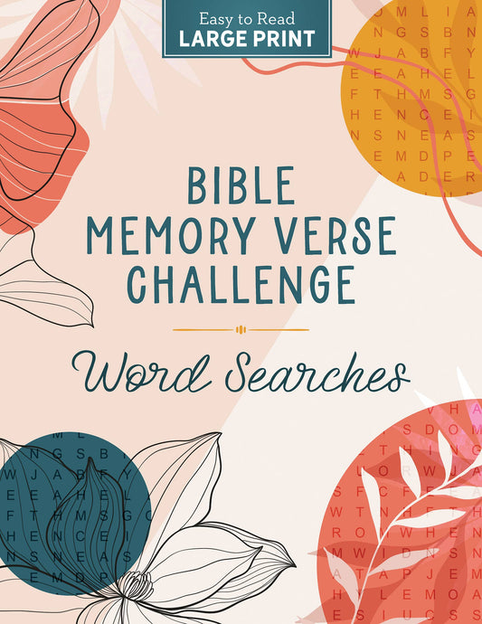 Book cover of 'Bible Memory Verse Challenge Word Searches' with floral designs and text.