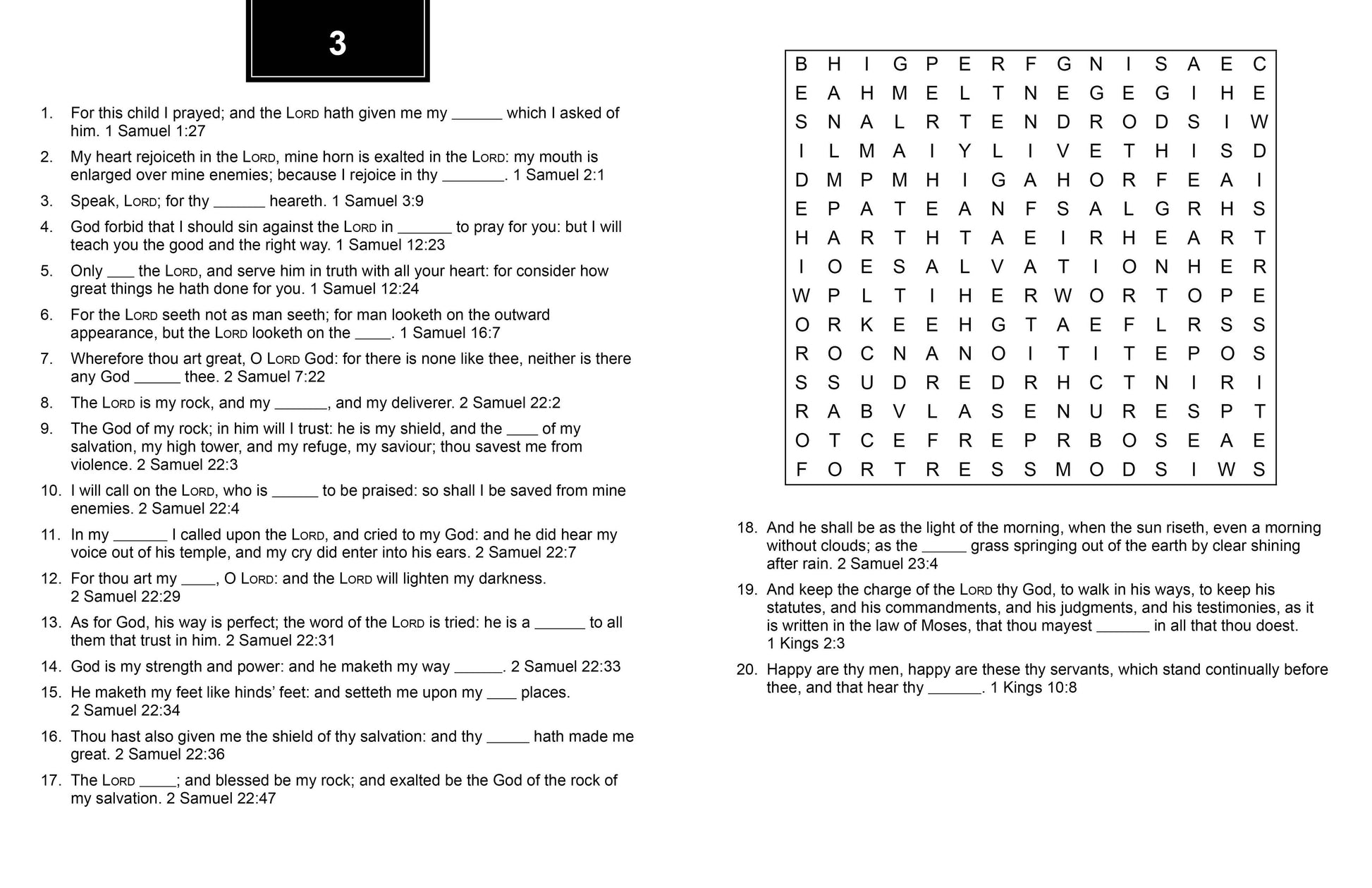 Sheet with text and a word search puzzle on a white background