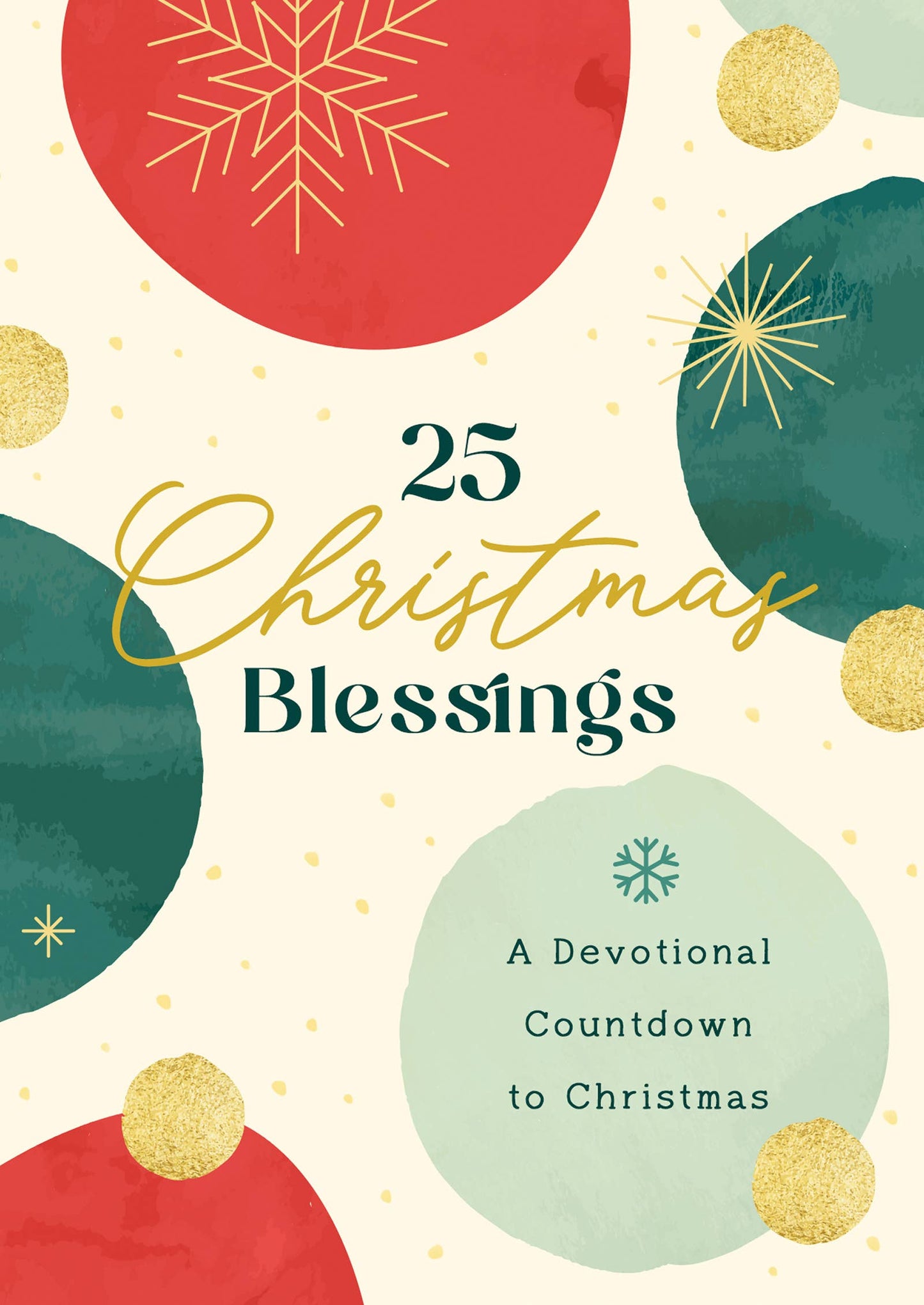 Cover of '25 Christmas Blessings' with colorful circles and snowflakes on a beige background