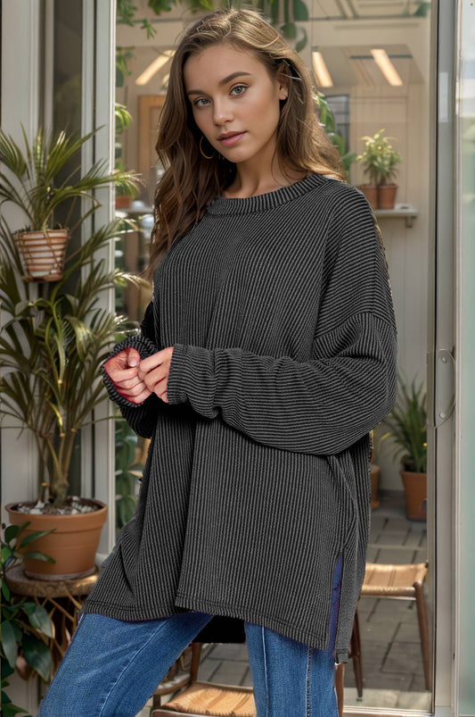 OVERSIZED WAVE RIB TUNIC WITH SIDE SLIT