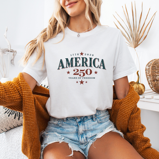 America 250 Years of Freedom on White
