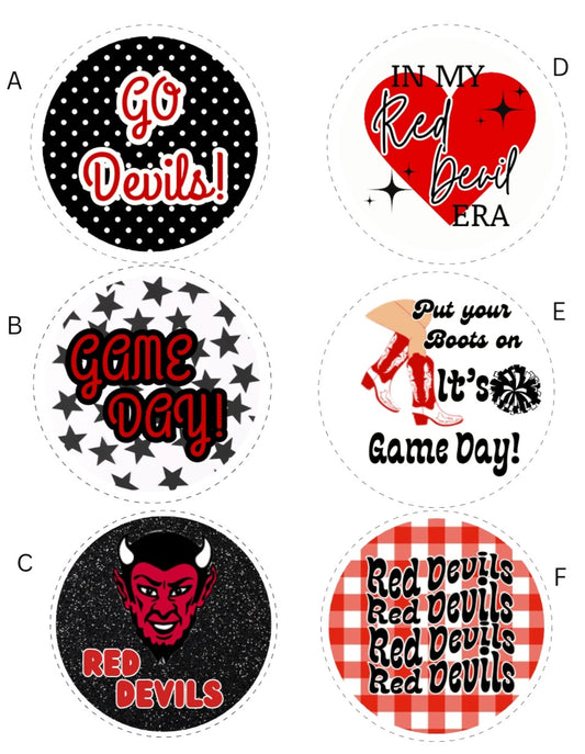 Chaffee Game Day Buttons in various designs A-F in red and black